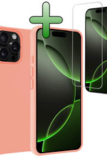 BASEY. Hoes Geschikt voor iPhone 16 Pro Hoesje Siliconen Back Cover Case Met Screenprotector - Hoesje Geschikt voor iPhone 16 Pro Hoes Cover Hoesje - Perzik