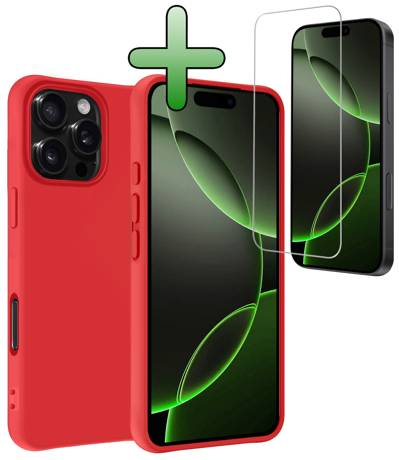 BASEY. Hoes Geschikt voor iPhone 16 Pro Hoesje Siliconen Back Cover Case Met Screenprotector - Hoesje Geschikt voor iPhone 16 Pro Hoes Cover Hoesje - Rood