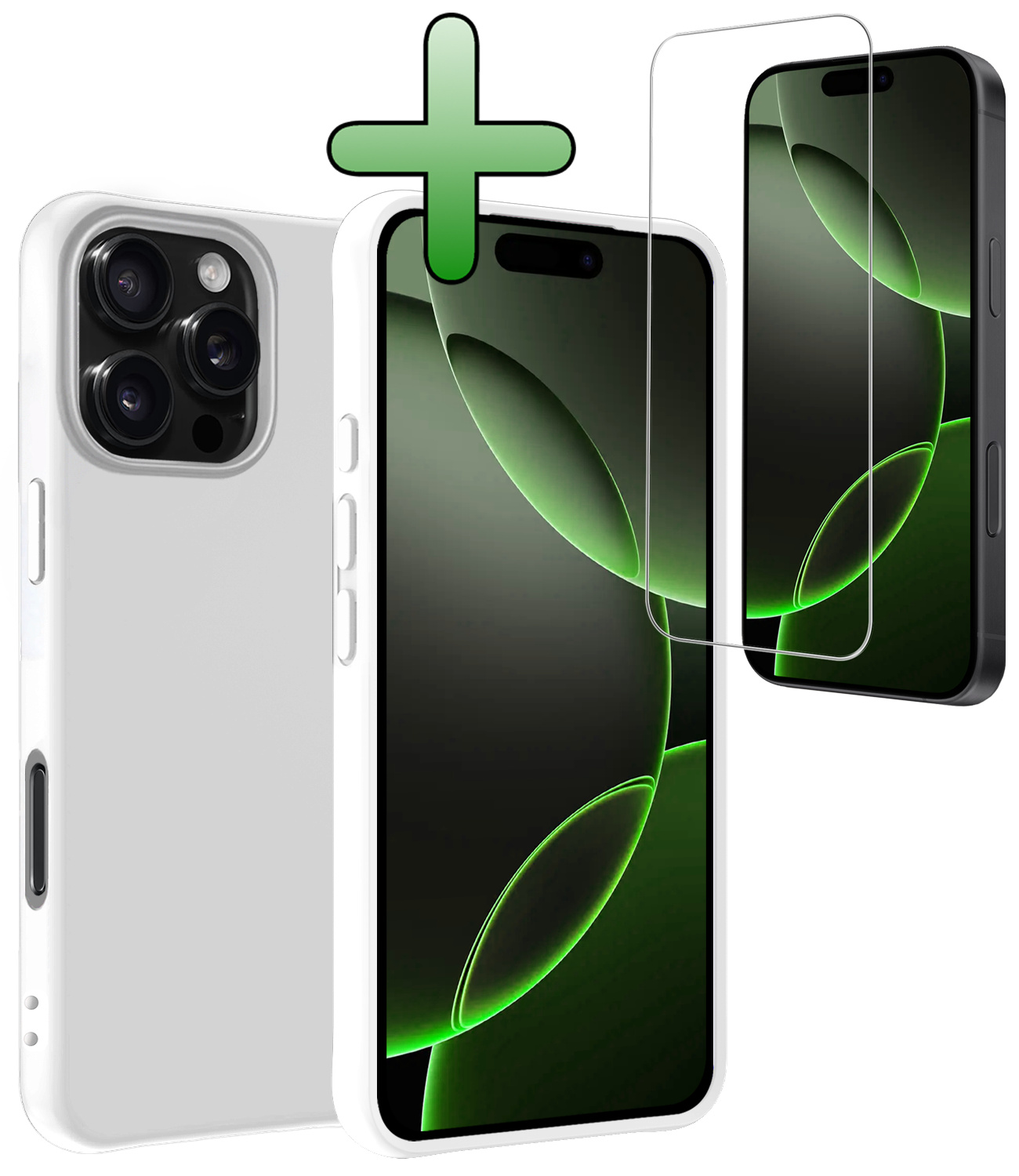 BASEY. Hoes Geschikt voor iPhone 16 Pro Hoesje Siliconen Back Cover Case Met Screenprotector - Hoesje Geschikt voor iPhone 16 Pro Hoes Cover Hoesje - Wit