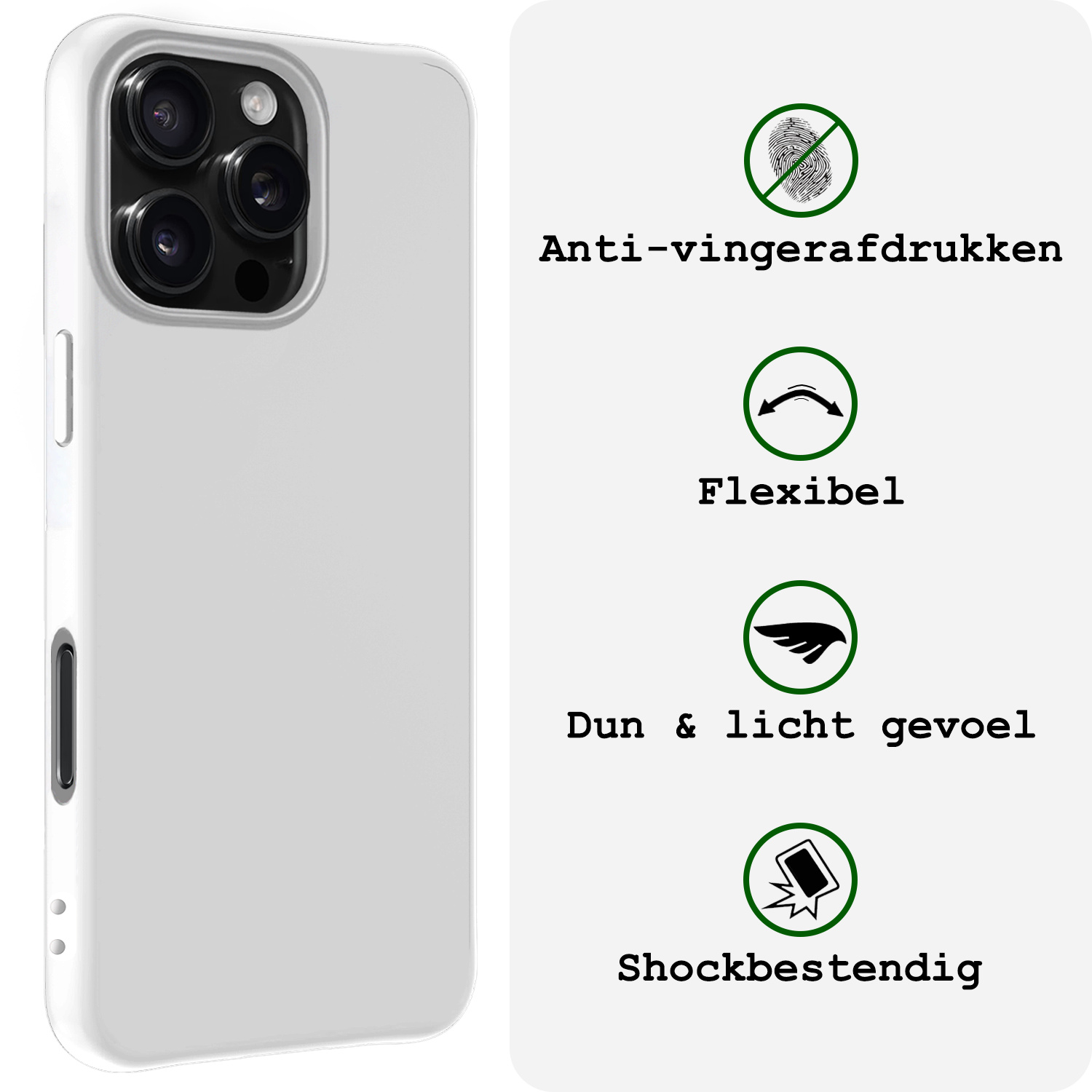 BASEY. Hoes Geschikt voor iPhone 16 Pro Hoesje Siliconen Back Cover Case Met Screenprotector - Hoesje Geschikt voor iPhone 16 Pro Hoes Cover Hoesje - Wit