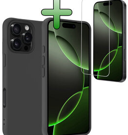 BASEY. BASEY. iPhone 16 Pro Hoesje Siliconen Met Screenprotector Met Dichte Notch - Zwart