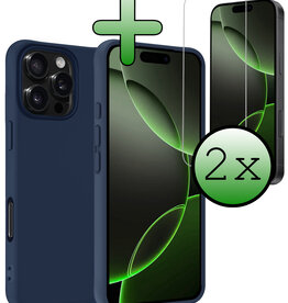 BASEY. BASEY. iPhone 16 Pro Hoesje Siliconen Met 2x Screenprotector Met Dichte Notch - Donkerblauw
