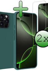 BASEY. Hoes Geschikt voor iPhone 16 Pro Hoesje Siliconen Back Cover Case Met 2x Screenprotector - Hoesje Geschikt voor iPhone 16 Pro Hoes Cover Hoesje - Donkergroen