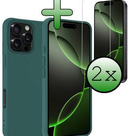 BASEY. BASEY. iPhone 16 Pro Hoesje Siliconen Met 2x Screenprotector Met Dichte Notch - Donkergroen