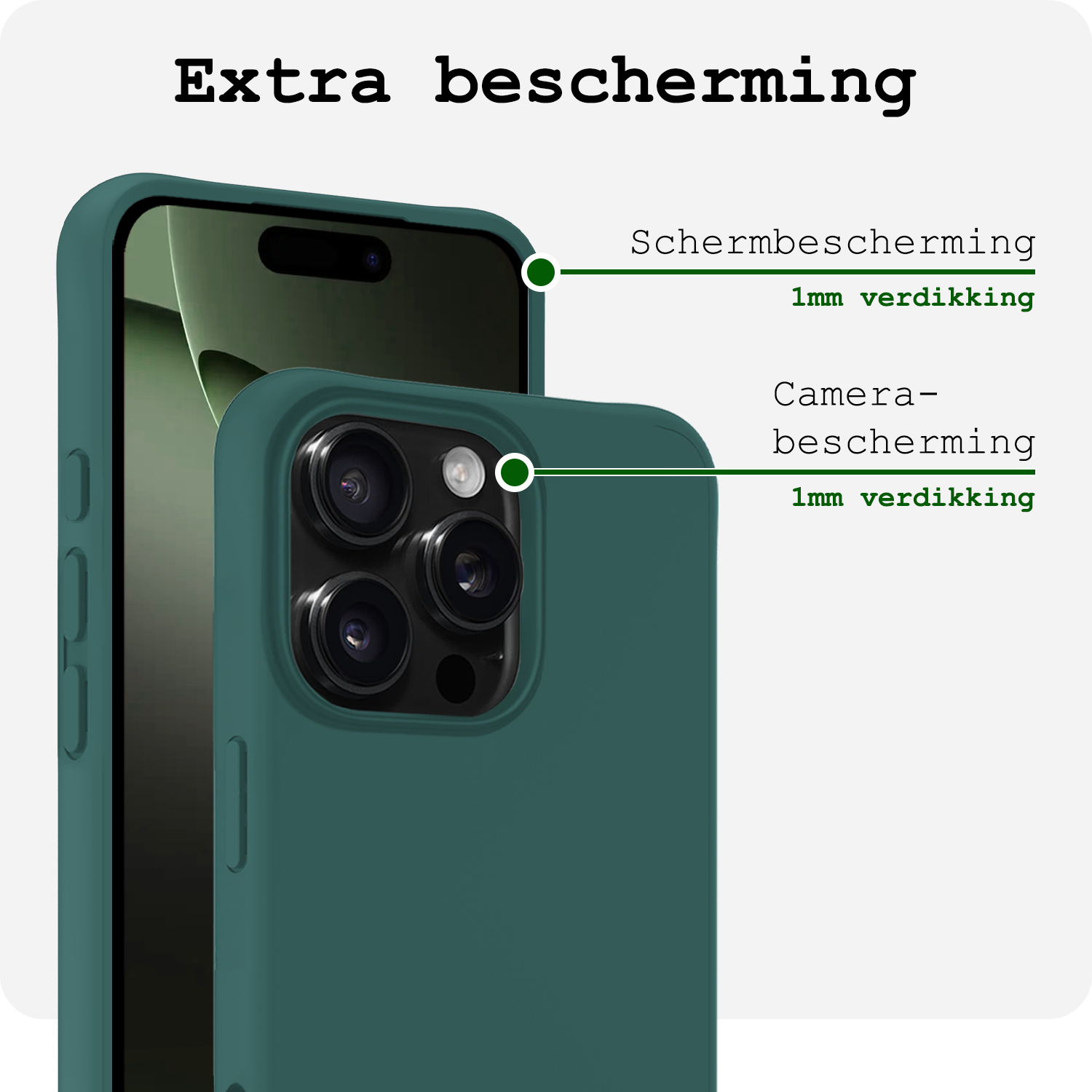 BASEY. Hoes Geschikt voor iPhone 16 Pro Hoesje Siliconen Back Cover Case Met 2x Screenprotector - Hoesje Geschikt voor iPhone 16 Pro Hoes Cover Hoesje - Donkergroen