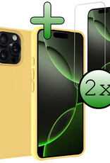 BASEY. Hoes Geschikt voor iPhone 16 Pro Hoesje Siliconen Back Cover Case Met 2x Screenprotector - Hoesje Geschikt voor iPhone 16 Pro Hoes Cover Hoesje - Geel