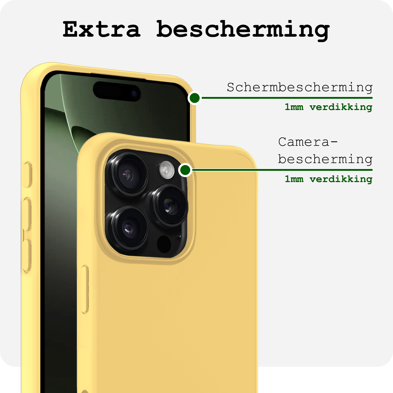 BASEY. Hoes Geschikt voor iPhone 16 Pro Hoesje Siliconen Back Cover Case Met 2x Screenprotector - Hoesje Geschikt voor iPhone 16 Pro Hoes Cover Hoesje - Geel