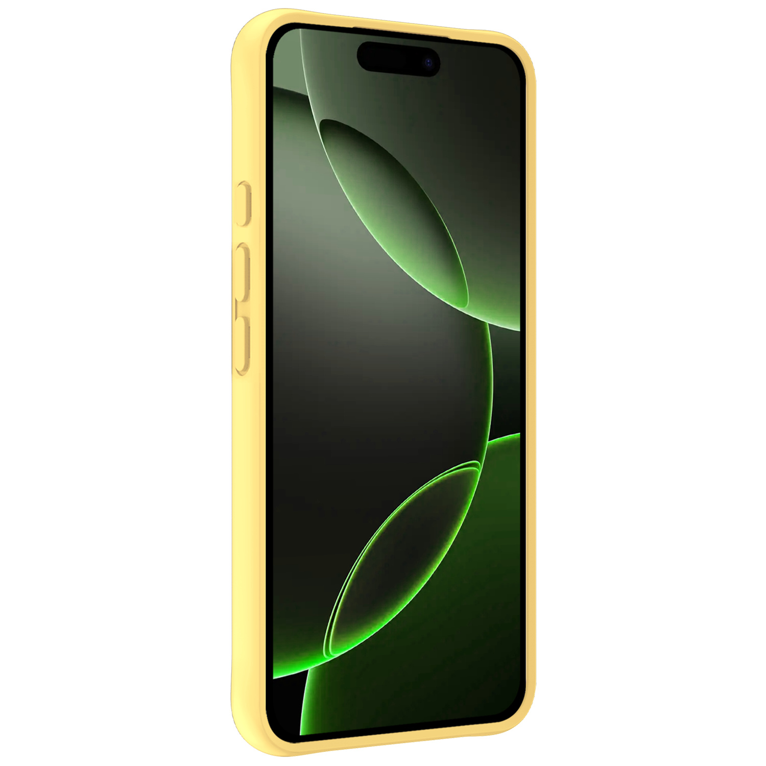 BASEY. Hoes Geschikt voor iPhone 16 Pro Hoesje Siliconen Back Cover Case Met 2x Screenprotector - Hoesje Geschikt voor iPhone 16 Pro Hoes Cover Hoesje - Geel