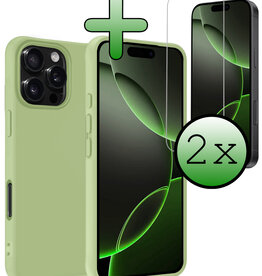 BASEY. BASEY. iPhone 16 Pro Hoesje Siliconen Met 2x Screenprotector Met Dichte Notch - Groen