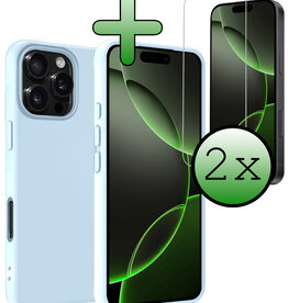 BASEY. BASEY. iPhone 16 Pro Hoesje Siliconen Met 2x Screenprotector Met Dichte Notch - Lichtblauw