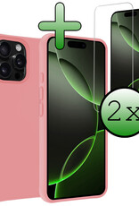 BASEY. Hoes Geschikt voor iPhone 16 Pro Hoesje Siliconen Back Cover Case Met 2x Screenprotector - Hoesje Geschikt voor iPhone 16 Pro Hoes Cover Hoesje - Lichtroze