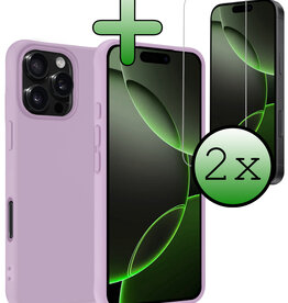 BASEY. BASEY. iPhone 16 Pro Hoesje Siliconen Met 2x Screenprotector Met Dichte Notch - Lila