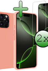 BASEY. Hoes Geschikt voor iPhone 16 Pro Hoesje Siliconen Back Cover Case Met 2x Screenprotector - Hoesje Geschikt voor iPhone 16 Pro Hoes Cover Hoesje - Perzik