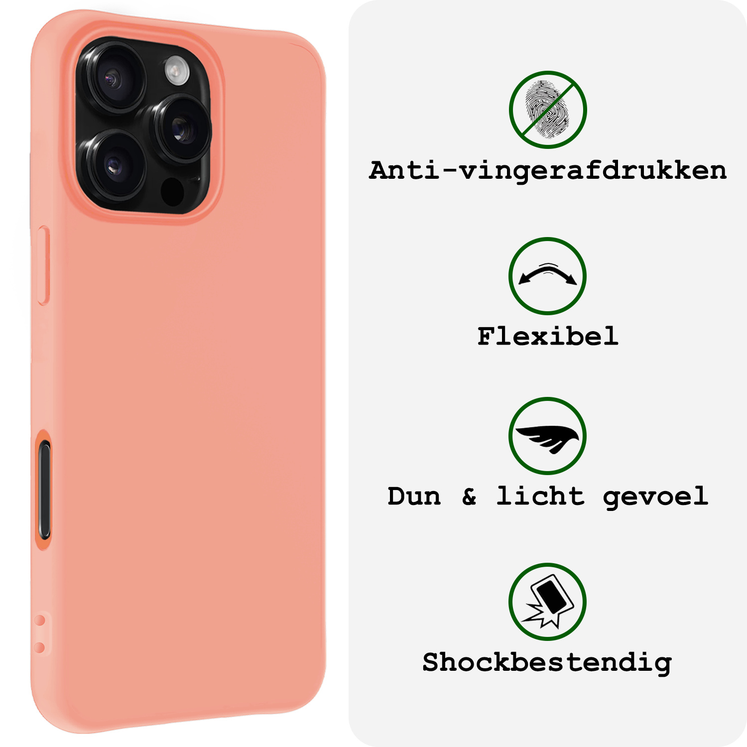 BASEY. Hoes Geschikt voor iPhone 16 Pro Hoesje Siliconen Back Cover Case Met 2x Screenprotector - Hoesje Geschikt voor iPhone 16 Pro Hoes Cover Hoesje - Perzik