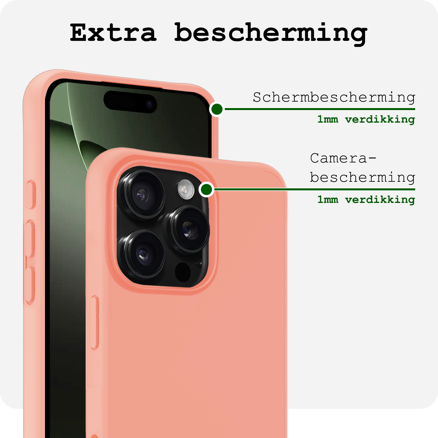 BASEY. Hoes Geschikt voor iPhone 16 Pro Hoesje Siliconen Back Cover Case Met 2x Screenprotector - Hoesje Geschikt voor iPhone 16 Pro Hoes Cover Hoesje - Perzik