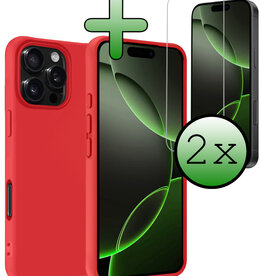 BASEY. BASEY. iPhone 16 Pro Hoesje Siliconen Met 2x Screenprotector Met Dichte Notch - Rood