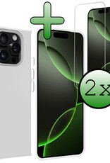 BASEY. Hoes Geschikt voor iPhone 16 Pro Hoesje Siliconen Back Cover Case Met 2x Screenprotector - Hoesje Geschikt voor iPhone 16 Pro Hoes Cover Hoesje - Wit