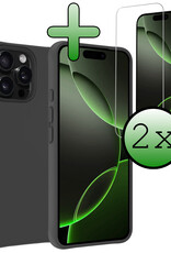 BASEY. Hoes Geschikt voor iPhone 16 Pro Hoesje Siliconen Back Cover Case Met 2x Screenprotector - Hoesje Geschikt voor iPhone 16 Pro Hoes Cover Hoesje - Zwart
