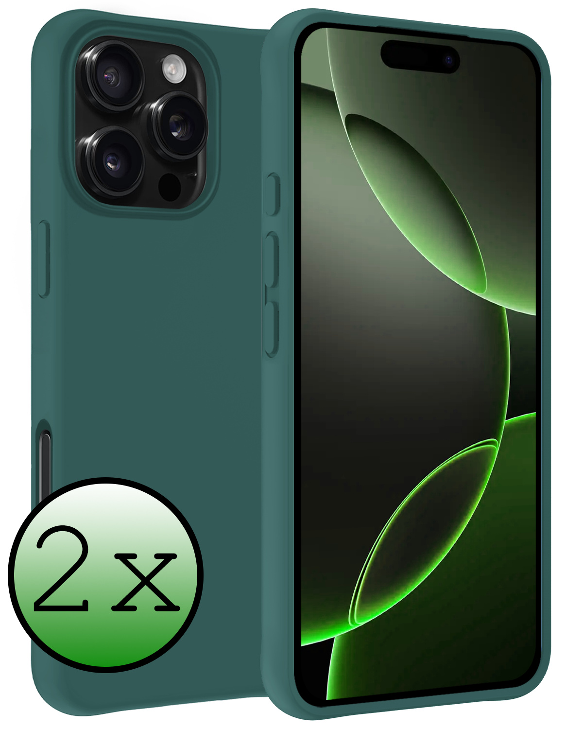 BASEY. Hoes Geschikt voor iPhone 16 Pro Max Hoesje Siliconen Back Cover Case - Hoesje Geschikt voor iPhone 16 Pro Max Hoes Cover Hoesje - Donkergroen - 2 Stuks