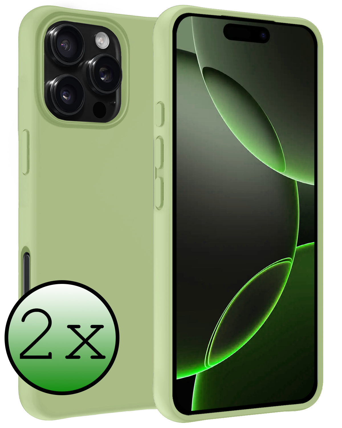 BASEY. Hoes Geschikt voor iPhone 16 Pro Max Hoesje Siliconen Back Cover Case - Hoesje Geschikt voor iPhone 16 Pro Max Hoes Cover Hoesje - Groen - 2 Stuks