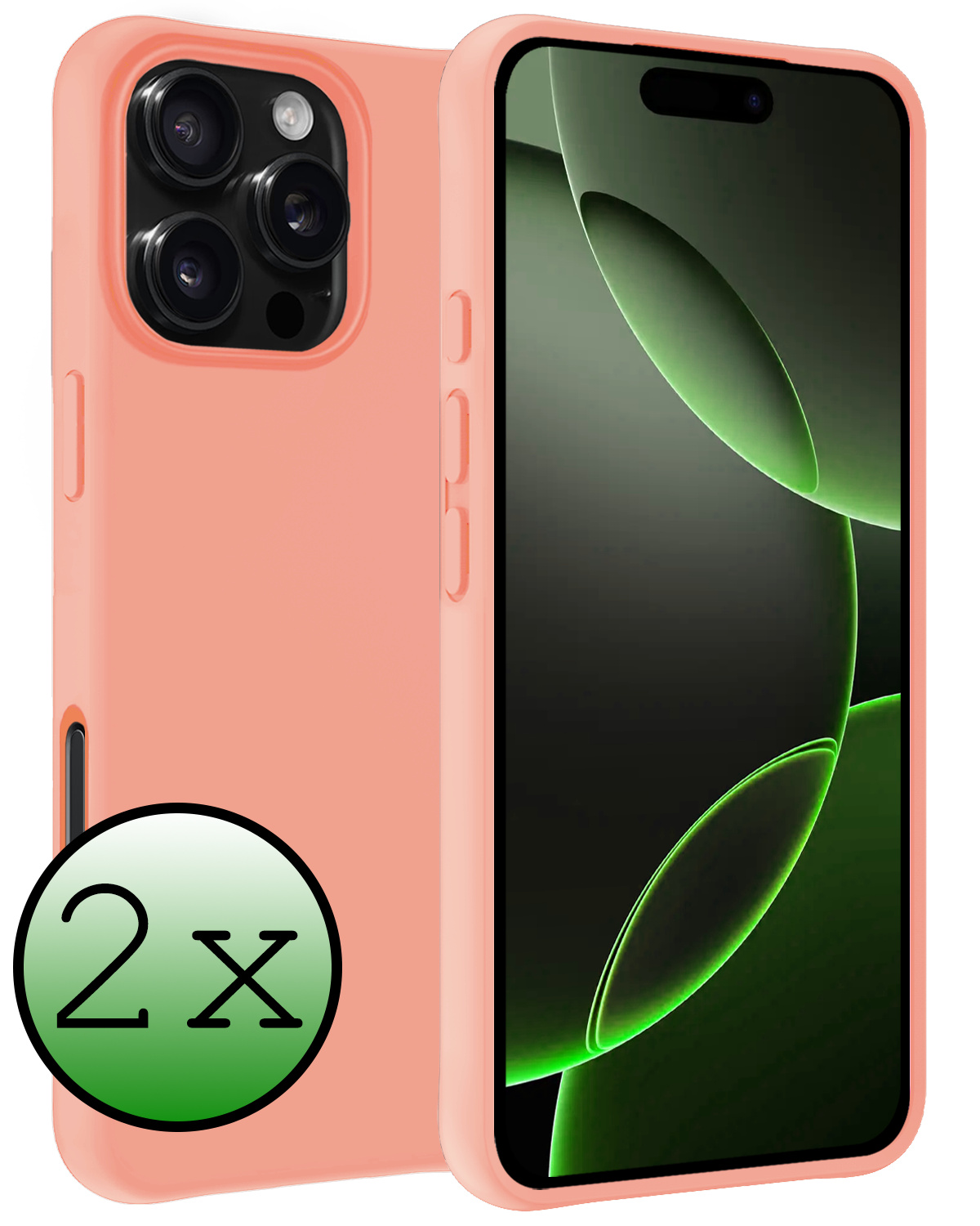 BASEY. Hoes Geschikt voor iPhone 16 Pro Max Hoesje Siliconen Back Cover Case - Hoesje Geschikt voor iPhone 16 Pro Max Hoes Cover Hoesje - Perzik - 2 Stuks