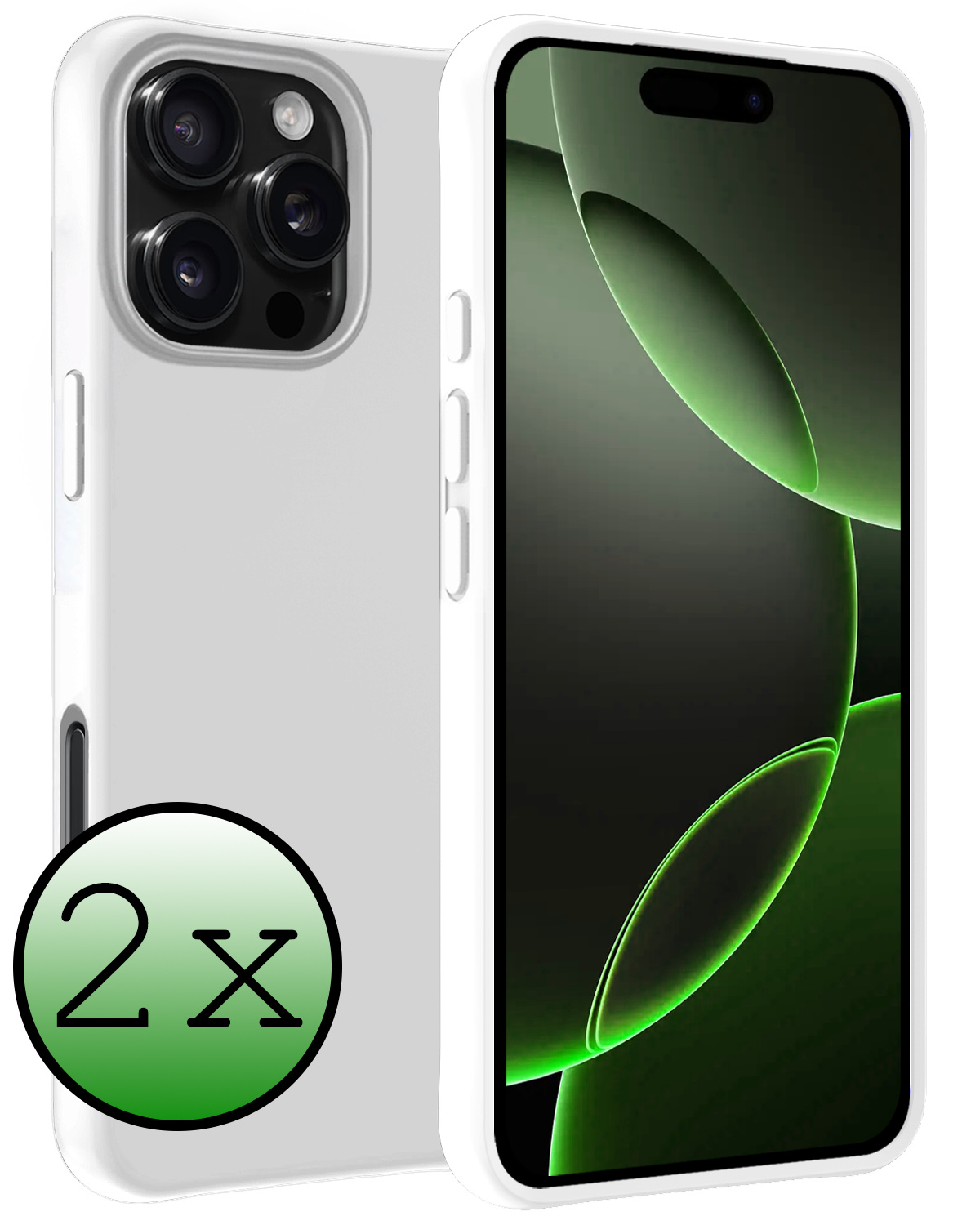 BASEY. Hoes Geschikt voor iPhone 16 Pro Max Hoesje Siliconen Back Cover Case - Hoesje Geschikt voor iPhone 16 Pro Max Hoes Cover Hoesje - Wit - 2 Stuks