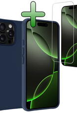 BASEY. Hoes Geschikt voor iPhone 16 Pro Max Hoesje Siliconen Back Cover Case Met Screenprotector - Hoesje Geschikt voor iPhone 16 Pro Max Hoes Cover Hoesje - Donkerblauw