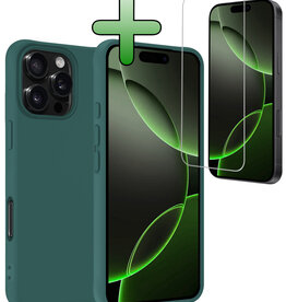 BASEY. BASEY. iPhone 16 Pro Max Hoesje Siliconen Met Screenprotector Met Dichte Notch - Donkergroen