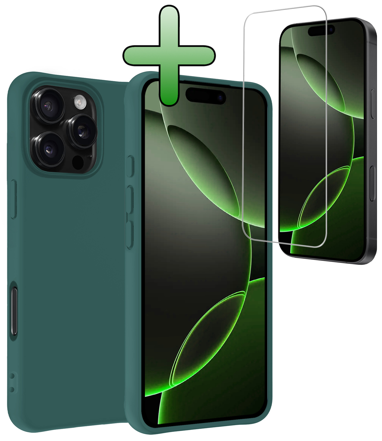 BASEY. Hoes Geschikt voor iPhone 16 Pro Max Hoesje Siliconen Back Cover Case Met Screenprotector - Hoesje Geschikt voor iPhone 16 Pro Max Hoes Cover Hoesje - Donkergroen