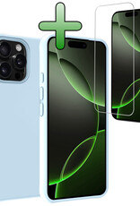 BASEY. Hoes Geschikt voor iPhone 16 Pro Max Hoesje Siliconen Back Cover Case Met Screenprotector - Hoesje Geschikt voor iPhone 16 Pro Max Hoes Cover Hoesje - Lichtblauw