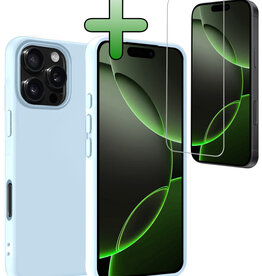 BASEY. BASEY. iPhone 16 Pro Max Hoesje Siliconen Met Screenprotector Met Dichte Notch - Lichtblauw