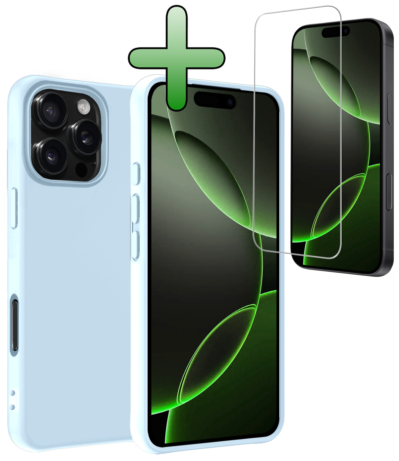 BASEY. Hoes Geschikt voor iPhone 16 Pro Max Hoesje Siliconen Back Cover Case Met Screenprotector - Hoesje Geschikt voor iPhone 16 Pro Max Hoes Cover Hoesje - Lichtblauw