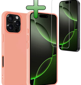 BASEY. BASEY. iPhone 16 Pro Max Hoesje Siliconen Met Screenprotector Met Dichte Notch - Perzik