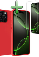 BASEY. Hoes Geschikt voor iPhone 16 Pro Max Hoesje Siliconen Back Cover Case Met Screenprotector - Hoesje Geschikt voor iPhone 16 Pro Max Hoes Cover Hoesje - Rood
