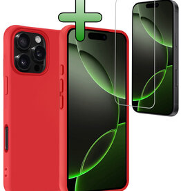 BASEY. BASEY. iPhone 16 Pro Max Hoesje Siliconen Met Screenprotector Met Dichte Notch - Rood