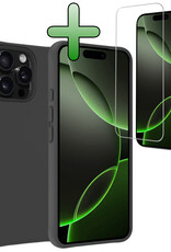 BASEY. Hoes Geschikt voor iPhone 16 Pro Max Hoesje Siliconen Back Cover Case Met Screenprotector - Hoesje Geschikt voor iPhone 16 Pro Max Hoes Cover Hoesje - Zwart