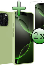 BASEY. Hoes Geschikt voor iPhone 16 Pro Max Hoesje Siliconen Back Cover Case Met 2x Screenprotector - Hoesje Geschikt voor iPhone 16 Pro Max Hoes Cover Hoesje - Groen