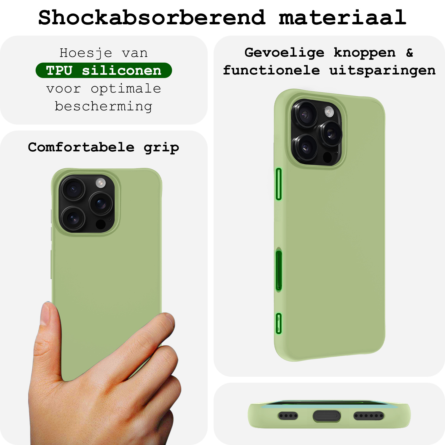 BASEY. Hoes Geschikt voor iPhone 16 Pro Max Hoesje Siliconen Back Cover Case Met 2x Screenprotector - Hoesje Geschikt voor iPhone 16 Pro Max Hoes Cover Hoesje - Groen