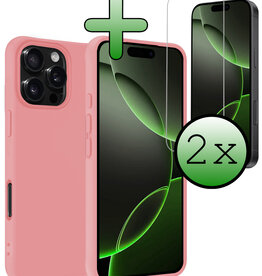 BASEY. BASEY. iPhone 16 Pro Max Hoesje Siliconen Met 2x Screenprotector Met Dichte Notch - Lichtroze