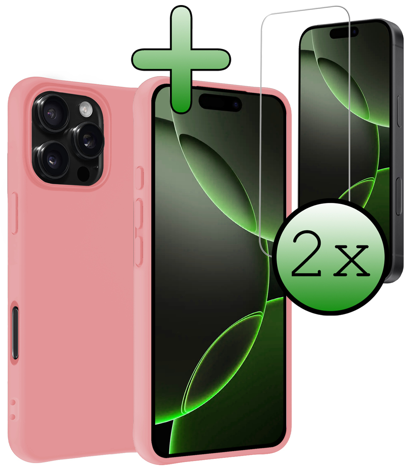 BASEY. Hoes Geschikt voor iPhone 16 Pro Max Hoesje Siliconen Back Cover Case Met 2x Screenprotector - Hoesje Geschikt voor iPhone 16 Pro Max Hoes Cover Hoesje - Lichtroze