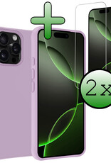 BASEY. Hoes Geschikt voor iPhone 16 Pro Max Hoesje Siliconen Back Cover Case Met 2x Screenprotector - Hoesje Geschikt voor iPhone 16 Pro Max Hoes Cover Hoesje - Lila