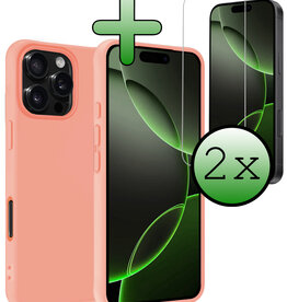 BASEY. BASEY. iPhone 16 Pro Max Hoesje Siliconen Met 2x Screenprotector Met Dichte Notch - Perzik