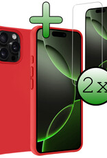 BASEY. Hoes Geschikt voor iPhone 16 Pro Max Hoesje Siliconen Back Cover Case Met 2x Screenprotector - Hoesje Geschikt voor iPhone 16 Pro Max Hoes Cover Hoesje - Rood