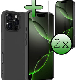 BASEY. BASEY. iPhone 16 Pro Max Hoesje Siliconen Met 2x Screenprotector Met Dichte Notch - Zwart