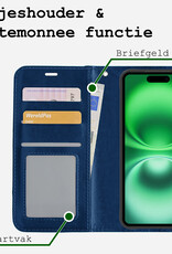 BASEY. Hoes Geschikt voor iPhone 16 Hoesje Bookcase Hoes Flip Case Book Cover - Hoesje Geschikt voor iPhone 16 Hoes Book Case Hoesje - Donkerblauw