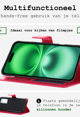 BASEY. Hoes Geschikt voor iPhone 16 Hoesje Bookcase Hoes Flip Case Book Cover - Hoesje Geschikt voor iPhone 16 Hoes Book Case Hoesje - Donkerroze