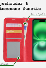 BASEY. Hoes Geschikt voor iPhone 16 Hoesje Bookcase Hoes Flip Case Book Cover - Hoesje Geschikt voor iPhone 16 Hoes Book Case Hoesje - Rood