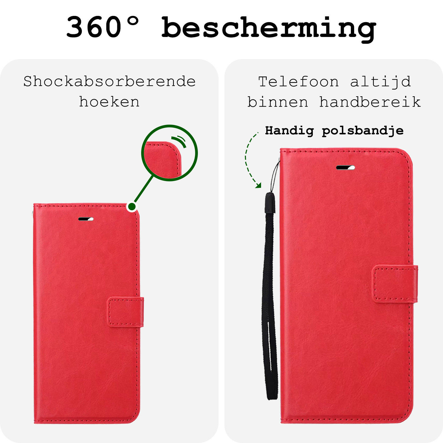 BASEY. Hoes Geschikt voor iPhone 16 Hoesje Bookcase Hoes Flip Case Book Cover - Hoesje Geschikt voor iPhone 16 Hoes Book Case Hoesje - Rood