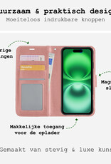 BASEY. Hoes Geschikt voor iPhone 16 Hoesje Bookcase Hoes Flip Case Book Cover - Hoesje Geschikt voor iPhone 16 Hoes Book Case Hoesje - Rosé goud
