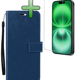 BASEY. BASEY. iPhone 16 Hoesje Bookcase Met Screenprotector - Donkerblauw